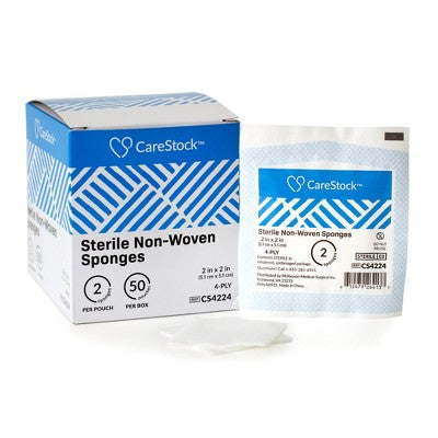 CareStock Sterile Nonwoven Sponge, 2 x 2 Inch, 4-Ply