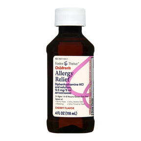 Foster & Thrive Children's Allergy Relief Diphenhydramine Oral Solution, 12.5 mg / 5 mL, Cherry, 4 fl oz - 70677126801 - LL Medico