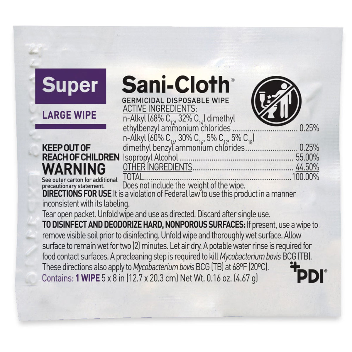 Super Sani-Cloth Germicidal Disposable Wipes, Premoistened Surface Disinfectant Cleaner, 5 x 8", Individual Packets, Nonsterile - H04082 - LL Medico
