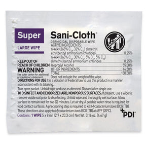 Super Sani-Cloth Germicidal Disposable Wipes, Premoistened Surface Disinfectant Cleaner, 5 x 8", Individual Packets, Nonsterile - H04082 - LL Medico