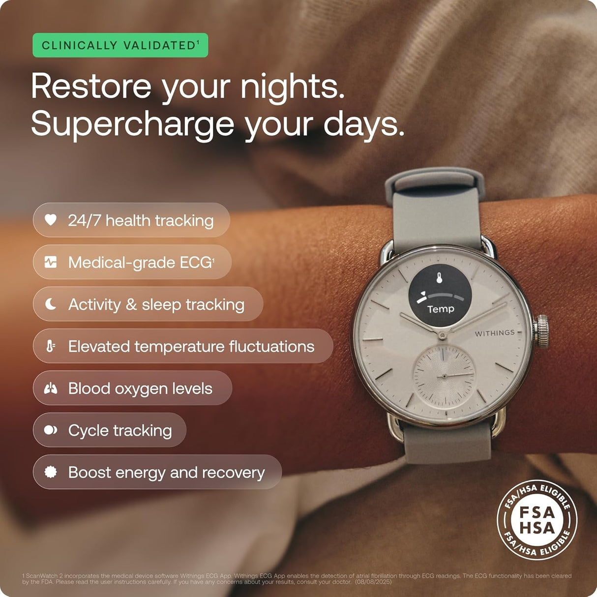 Withings ScanWatch 2 Hybrid Smart Watch, 38mm
