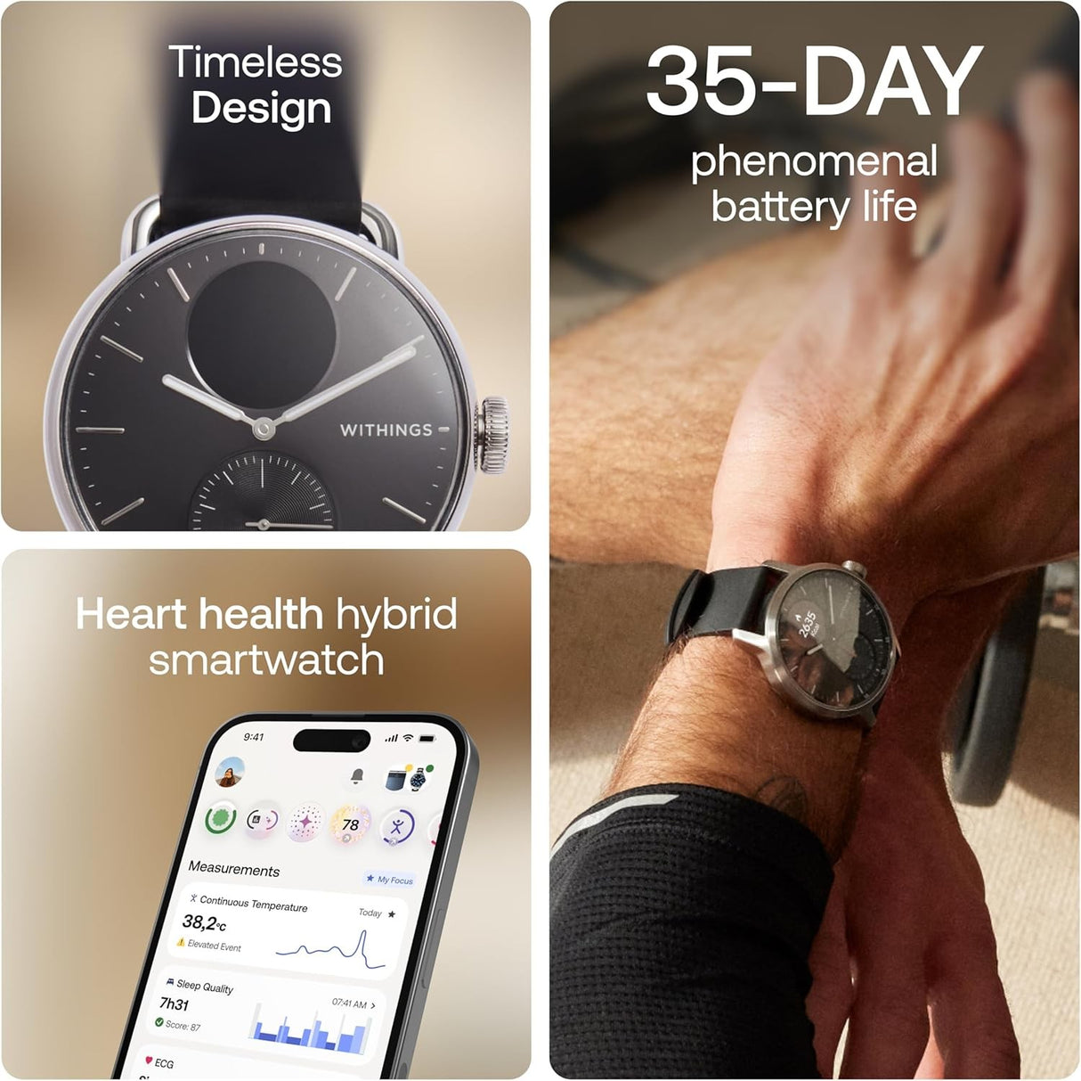 Withings ScanWatch 2 Hybrid Smartwatch, Black, 42mm