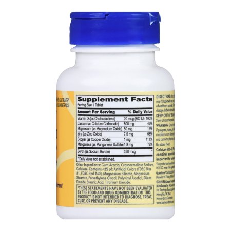 A Foster & Thrive Calcium + Vitamin D Joint Health Supplement bottle features a Supplement Facts label showing Vitamin D3, Magnesium, Zinc, Copper, Manganese, and Boron with their amounts and daily values.