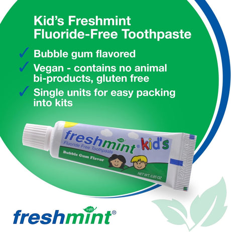 Freshmint Kids Fluoride Free Toothpaste, Bubble Gum, 0.85 oz, Box of 36