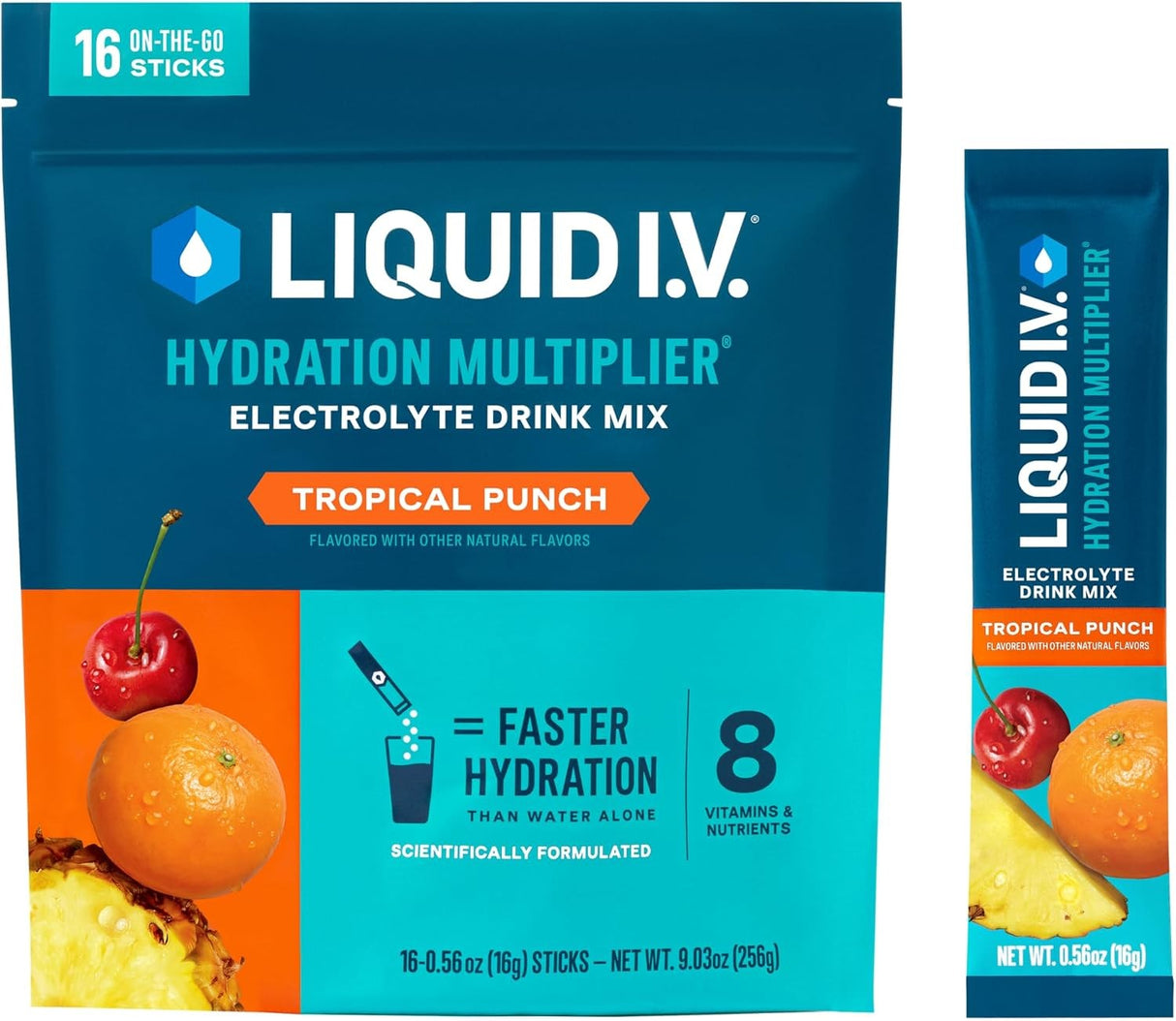 Liquid I.V. Hydration Multiplier Electrolyte Drink Mix, Tropical Punch, 0.56 oz
