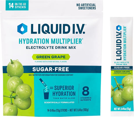 Liquid I.V. Hydration Multiplier Sugar Free Electrolyte Drink Mix, Green Grape, 0.45 oz