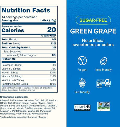 Liquid I.V. Hydration Multiplier Sugar Free Electrolyte Drink Mix, Green Grape, 0.45 oz