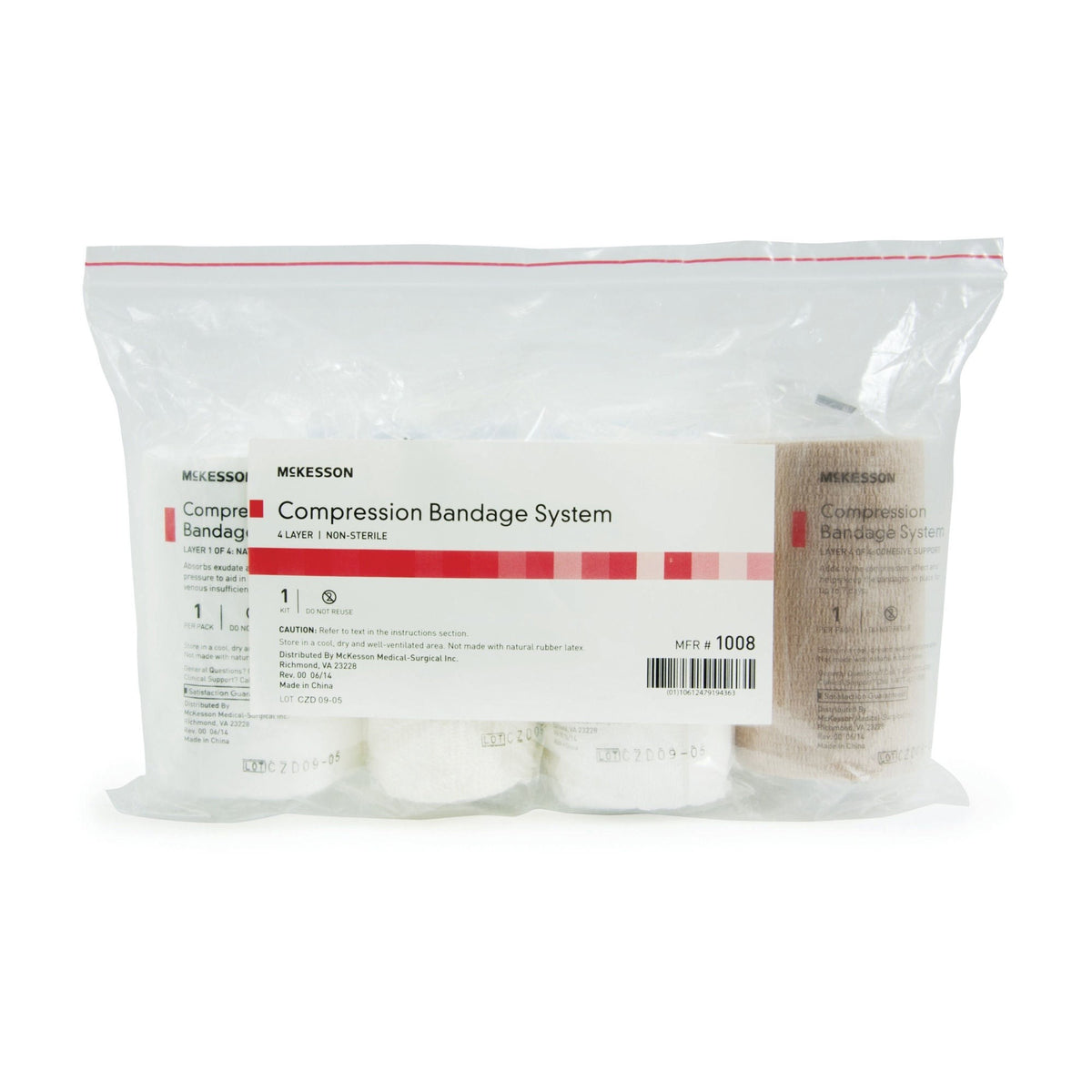 McKesson 4-Layer Compression Bandage System, Self-Adherent Closure, Tan / White, NonSterile, 30 to 40 mmHg - MCK1008 - LL Medico