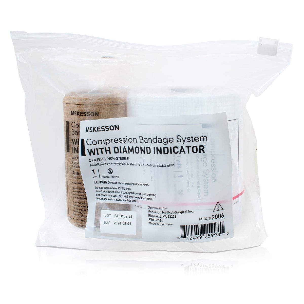 McKesson 2-Layer Compression Bandage System, Self-Adherent Closure, 4" x 7.1 yd / 4" x 6.9 yd, Tan / White, NonSterile, 30 to 40 mmHg - MCK2006 - LL Medico