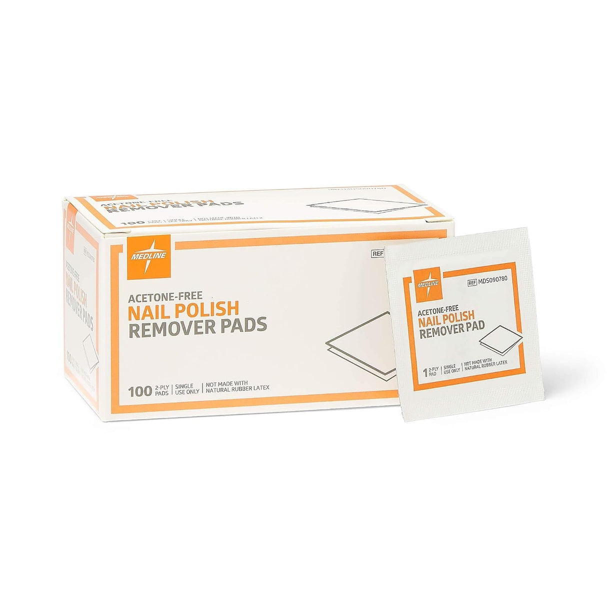 Medline Acetone-Free Nail Polish Remover Pads, Box of 100