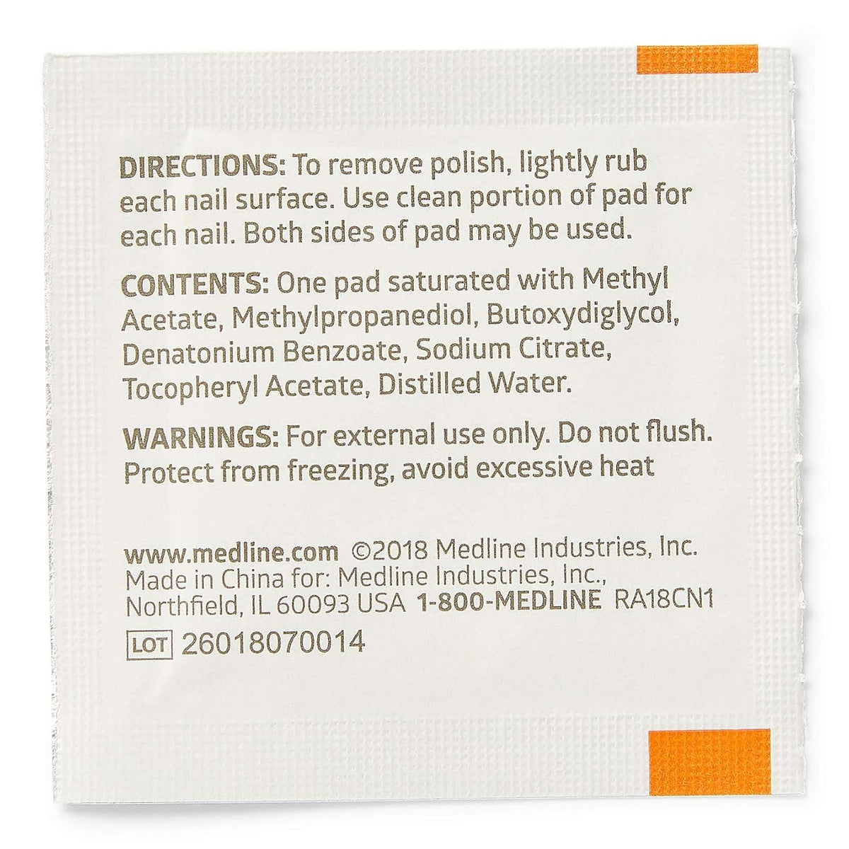 Medline Acetone-Free Nail Polish Remover Pads, Box of 100