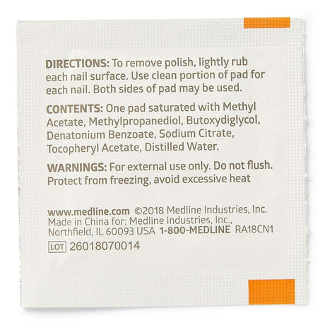 Medline Acetone-Free Nail Polish Remover Pads, Box of 100