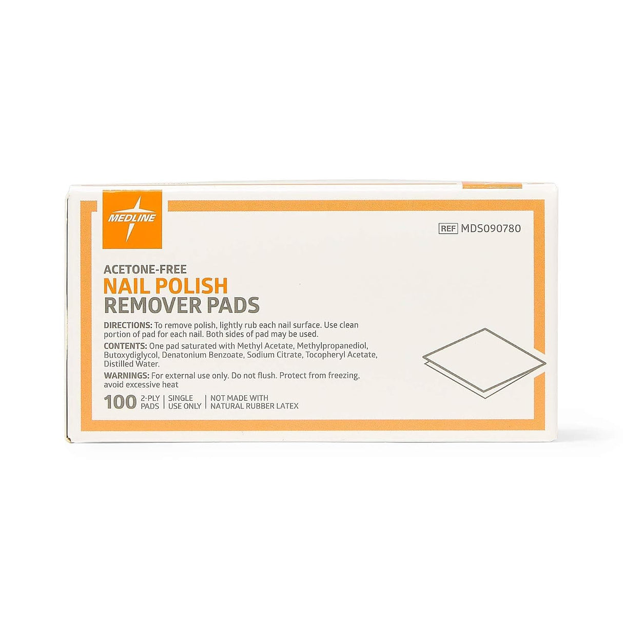 Medline Acetone-Free Nail Polish Remover Pads, Box of 100
