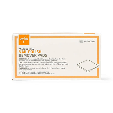 Medline Acetone-Free Nail Polish Remover Pads, Box of 100