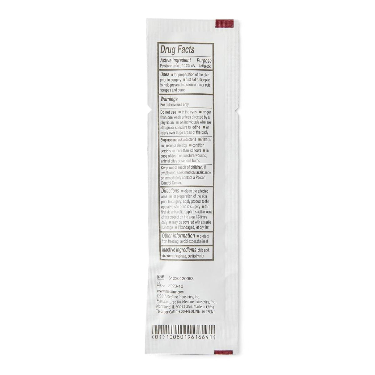 Medline Povidone-Iodine Swabsticks, 10%, Single Use
