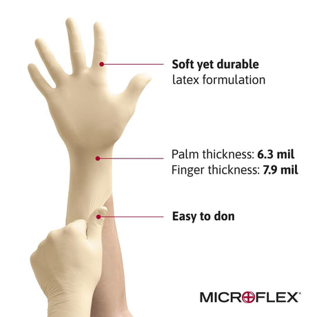 Microflex Diamond Grip Powder-Free Latex Exam Gloves, White