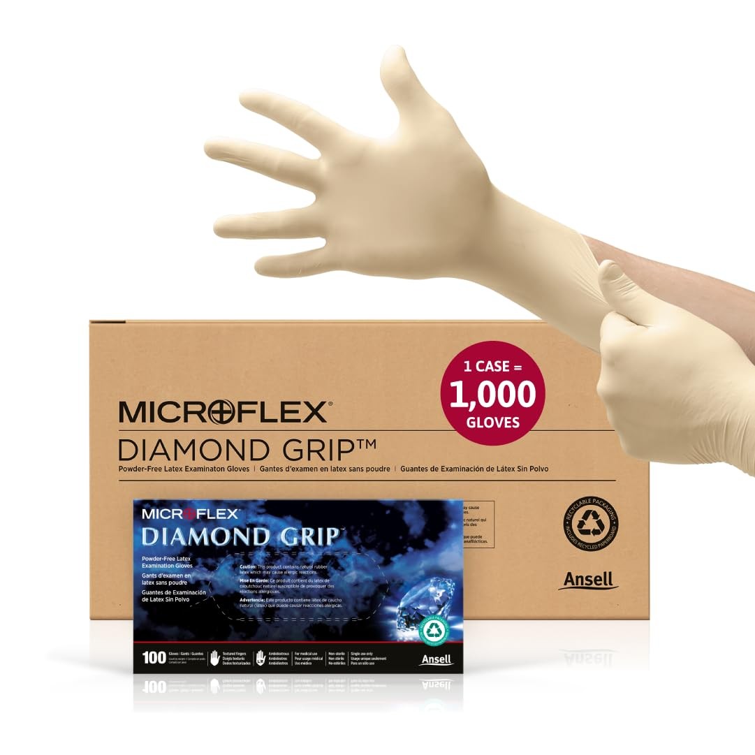 Microflex Diamond Grip Powder-Free Latex Exam Gloves, White