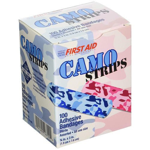 American White Cross Stat Strip Kid Design (Blue / Pink Camo) Adhesive Strip