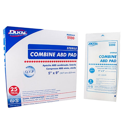 Dukal Abdominal Pad, 5 x 9 Inch, 1-Ply
