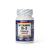 A white bottle of McKesson Basic’s Vitamin D3 Dietary Supplement with a sealed cap. The label reads “50 mcg (2000 IU),” “200 film-coated tablets,” and highlights gluten free for bone strength and immune support.