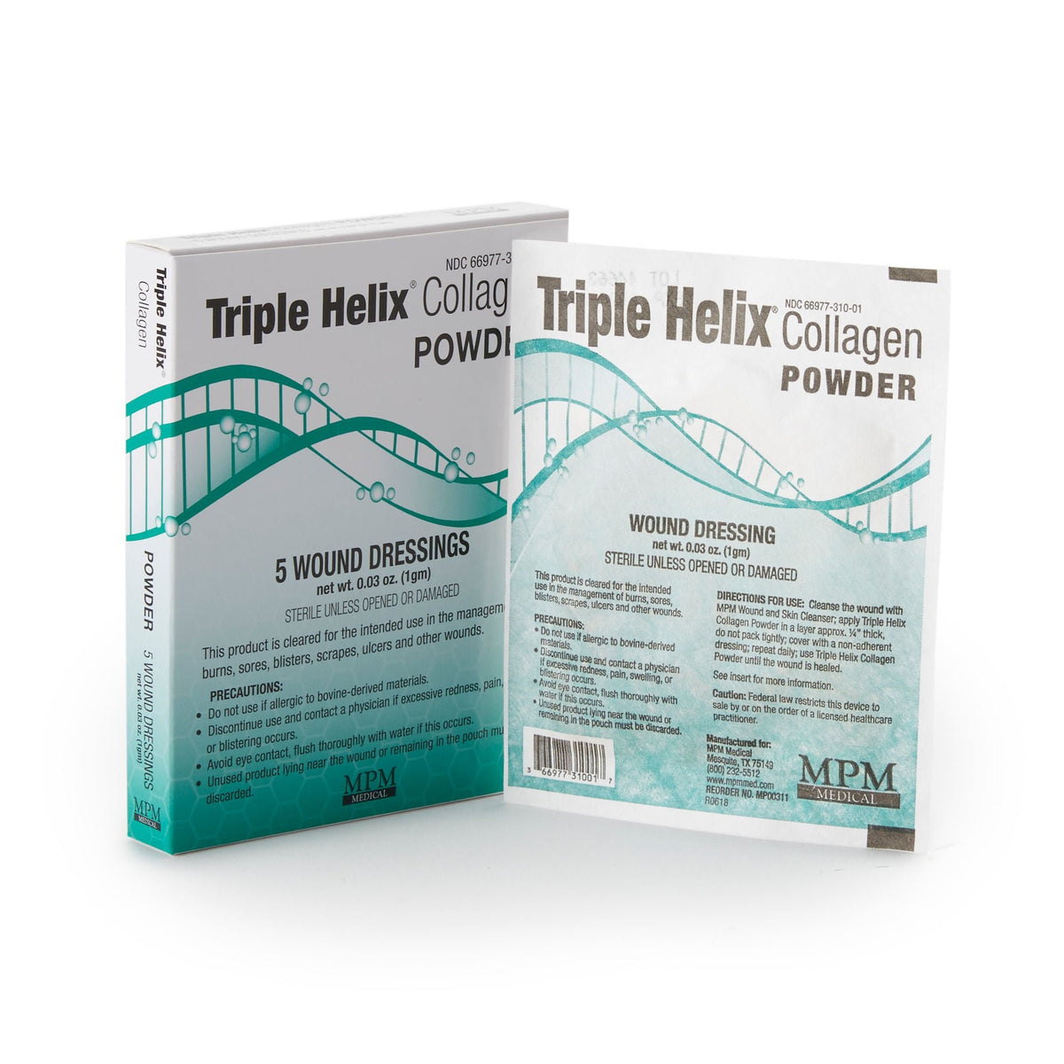 Triple Helix Collagen Powder, Bovine Wound Dressing, White, Collagen, Sterile, 1 Gram - MP00311-Single - LL Medico