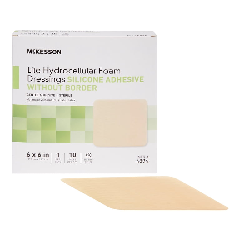 McKesson Lite Hydrocellular Foam Dressings w/ Border & Silicone Adhesive, 6 x 6"