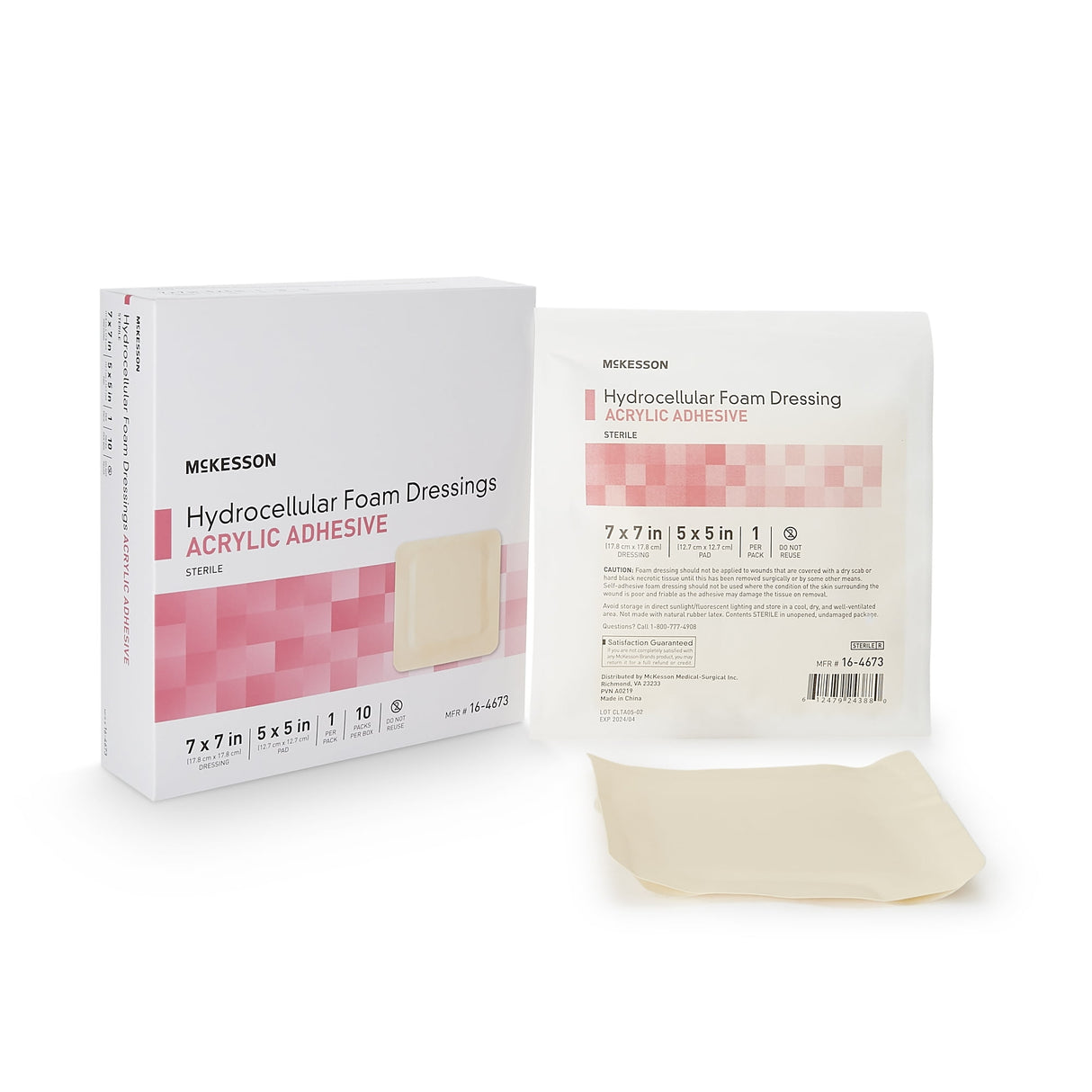 McKesson Hydrocellular Foam Dressing, Silicone Adhesive, w/o Border, 7 x 7 Inch