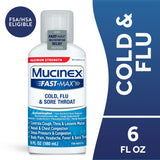 Mucinex Fast-Max Cold, Flu and Sore Throat Relief Liquid, Maximum Strength, 6 fl oz