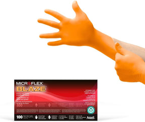 Microflex Blaze Nitrile Exam Gloves, Orange, Large, 100 Count