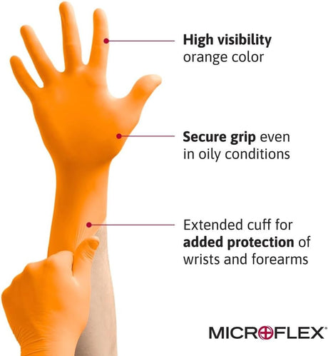 Microflex Blaze Nitrile Exam Gloves, Orange, Large, 100 Count