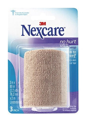 Nexcare No Hurt Cohesive Bandage, Self-Adherent Closure, 3" x 2.2yd, Tan, Nonwoven, Nonsterile - NHT-3-Single - LL Medico