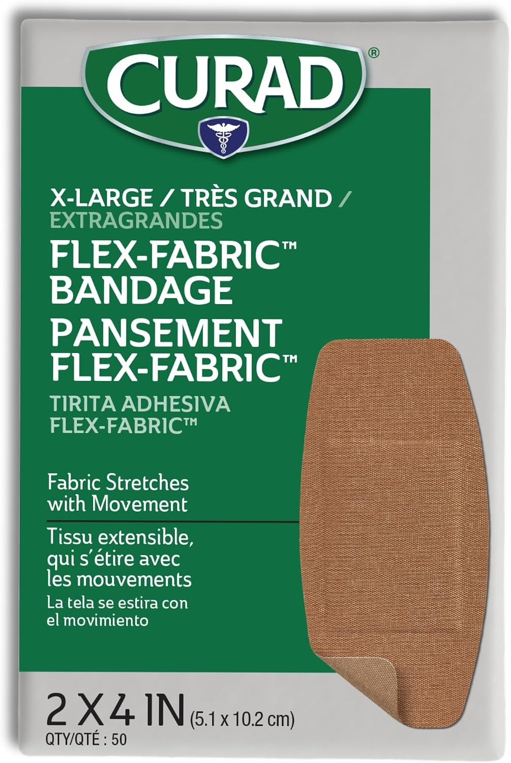Curad Flex-Fabric Tan Adhesive Strip, 2 x 4 Inch