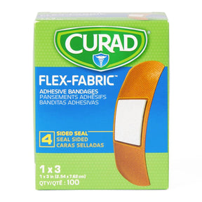 Curad Flex-Fabric Adhesive Bandages, Tan, 4 Sided Seal, Sterile, 1" x 3" - NON25660 - LL Medico