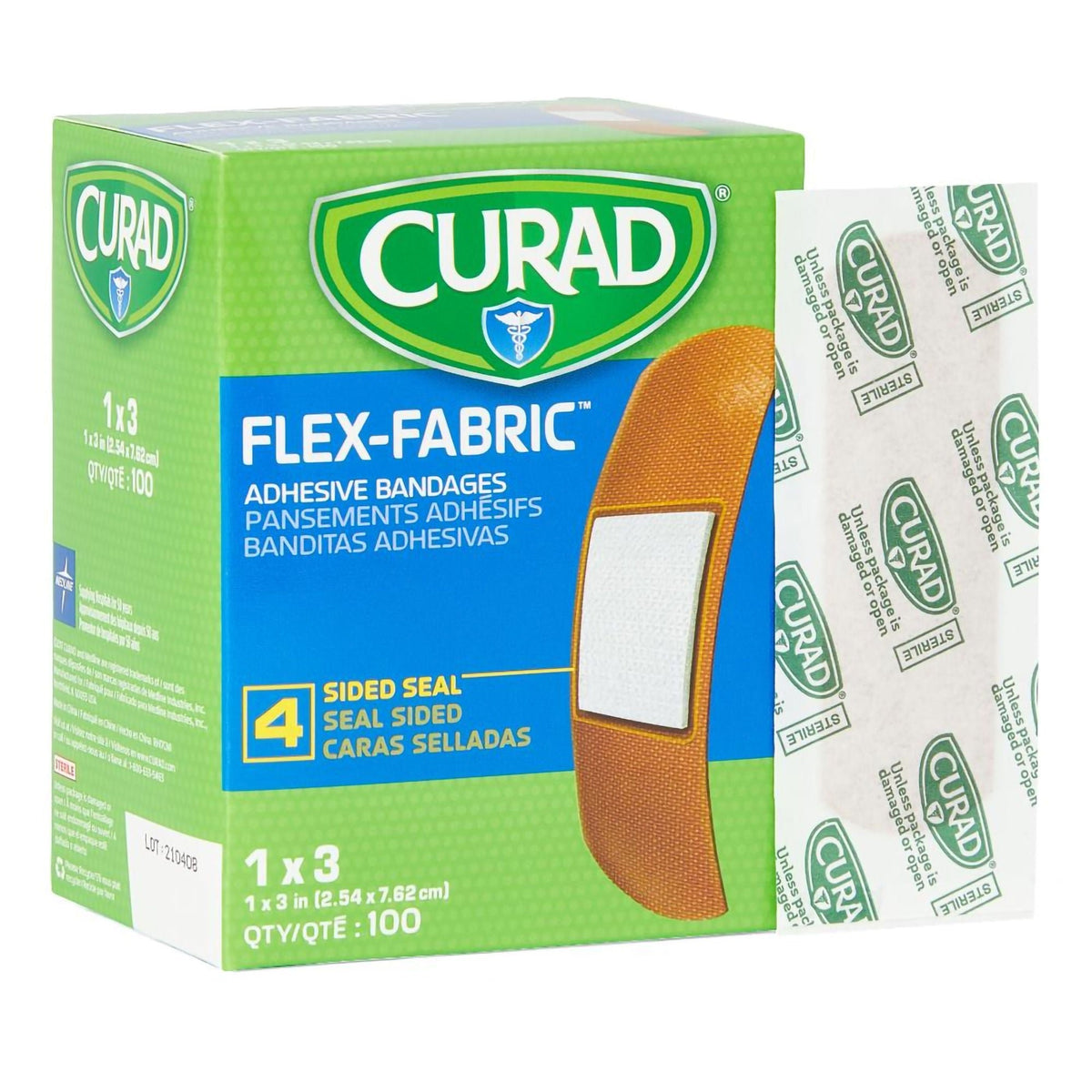 Curad Flex-Fabric Adhesive Bandages, Tan, 4 Sided Seal, Sterile, 1" x 3" - NON25660 - LL Medico