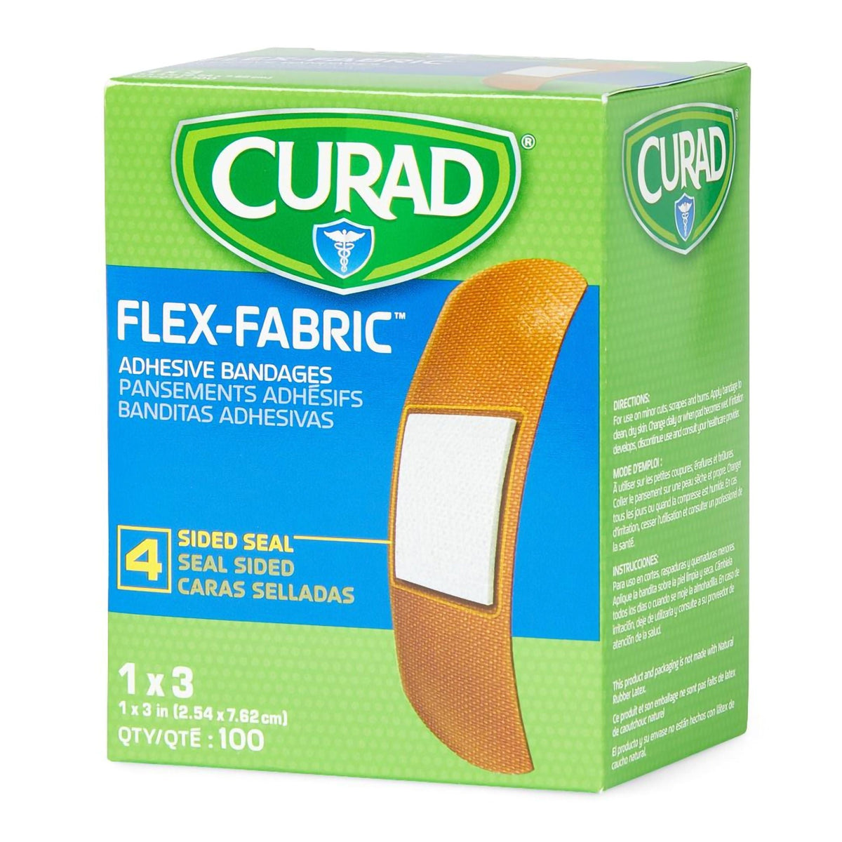 Curad Flex-Fabric Adhesive Bandages, Tan, 4 Sided Seal, Sterile, 1" x 3" - NON25660 - LL Medico