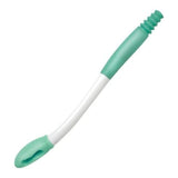 The Jobar North American Health + Wellness Long Reach Comfort Wipe Toileting Aid is a green and white, curved, long-handled tool with a rubberized grip designed to help hold toilet paper for easier personal hygiene.