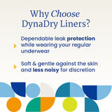 Promotional graphic for NorthShore DynaDry Pads, Ultimate, featuring advanced moisture-wicking leak protection, ultra-soft comfort, and discreet noise reduction, with vibrant geometric shapes along the bottom.