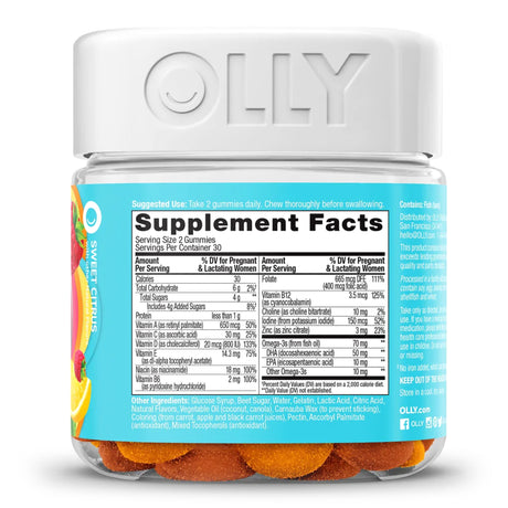 OLLY Prenatal Multivitamin Gummy with Folic Acid and DHA, 60 ct