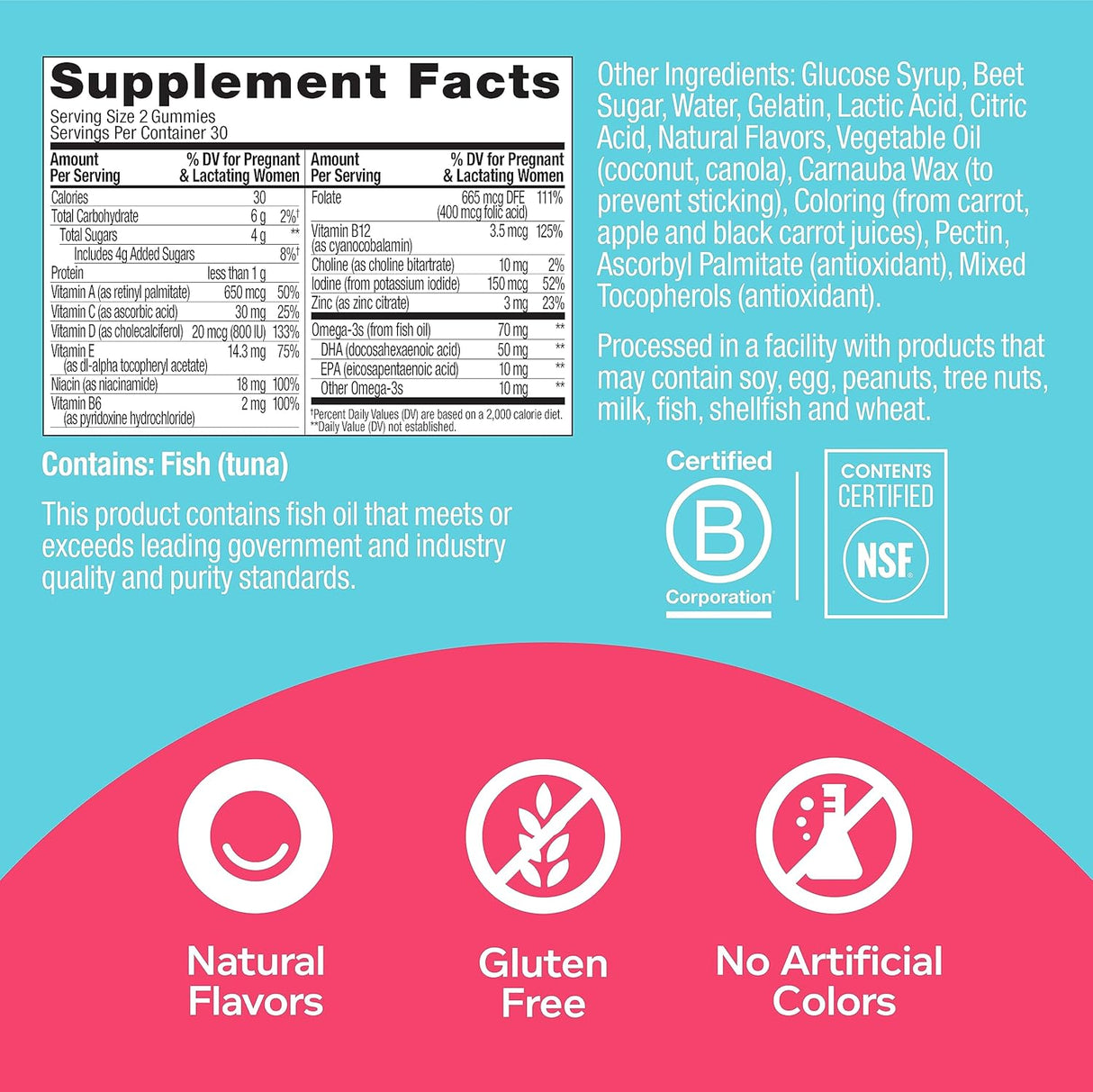 OLLY Prenatal Multivitamin Gummy with Folic Acid and DHA, 60 ct