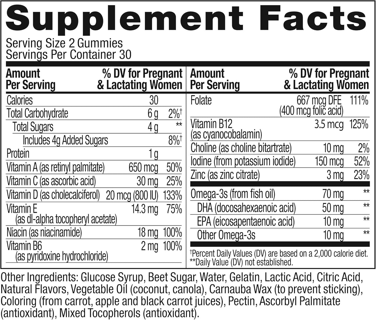 OLLY Prenatal Multivitamin Gummy with Folic Acid and DHA, 60 ct