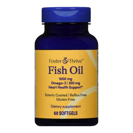 Foster & Thrive Omega-3 Fish Oil Supplement by Foster & Thrive offers 60 softgels per blue bottle, providing 1000 mg EPA & DHA for heart health. Enteric coated, reflux free, gluten free dietary supplement.