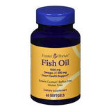 A blue bottle of Foster & Thrive Omega-3 Fish Oil Supplement with 60 enteric-coated, reflux-free, gluten-free softgels (1000 mg EPA & DHA) for heart health support.