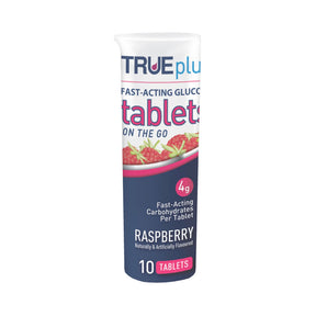 TRUEplus Glucose Tablets, Raspberry, 4 Gram, Chewable - P1H01RS-10 - LL Medico
