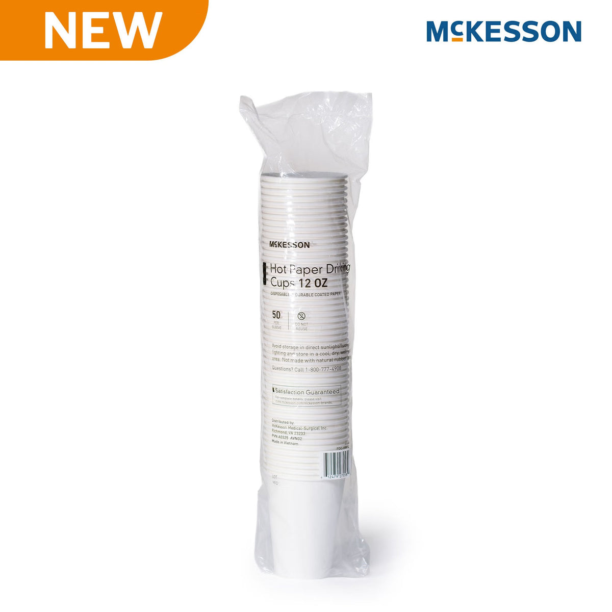 McKesson Paper Drinking Cup, for Hot Beverages, Coated Paper, White with Printing, Disposable, 12 oz - PDC-HW12 - LL Medico