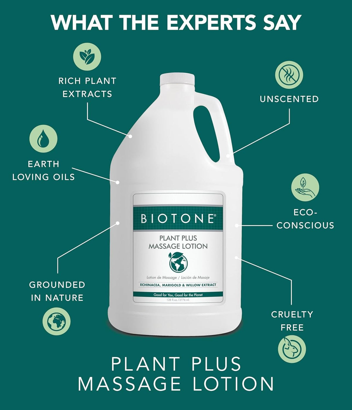 Biotone Plant Plus Massage Lotion, Unscented, 128 fl oz