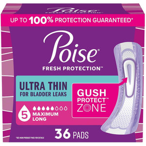 Poise Ultra Thin Pads, 5 Drops Maximum Absorbency, Long Length