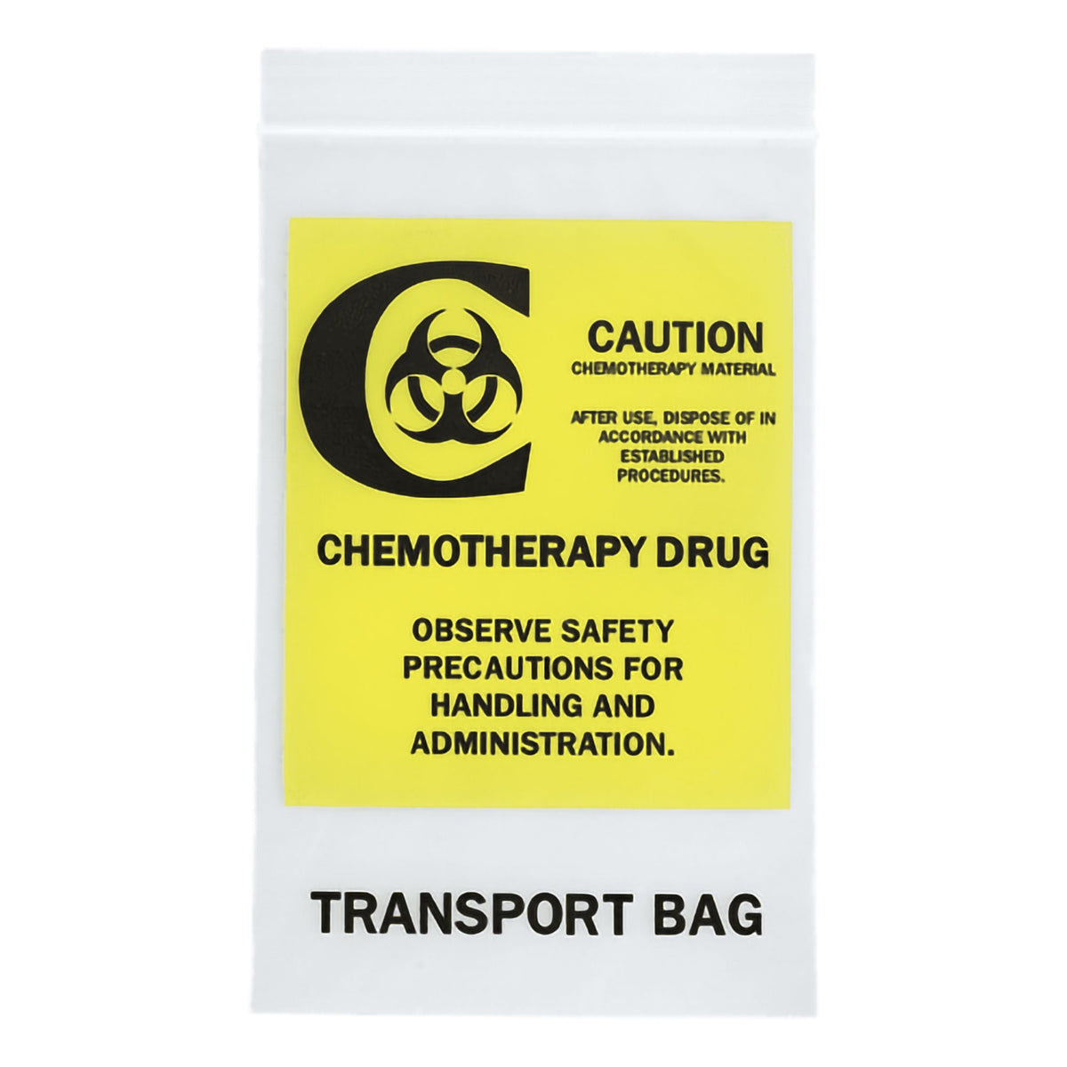 Hazardous Drug Transport Bag, Caution Chemotherapy, Clear Plastic, 12 x 15" - Q135 - LL Medico