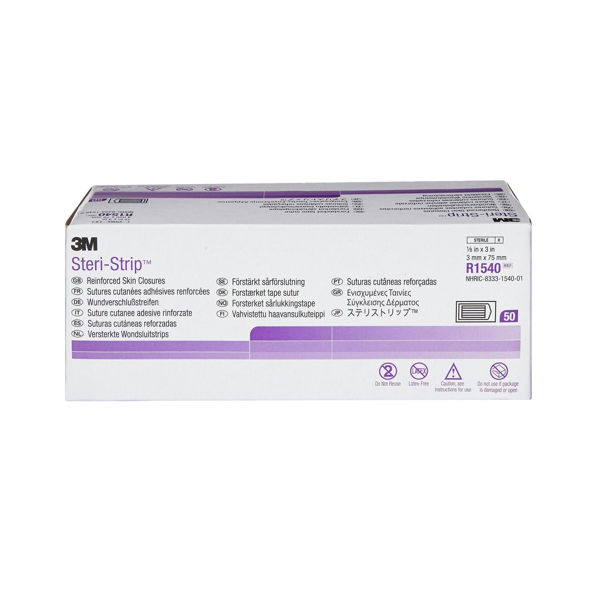 Steri-Strip Reinforced Skin Closure Strips, Nonwoven, Sterile, White, 0.125" x 3" - R1540 - LL Medico