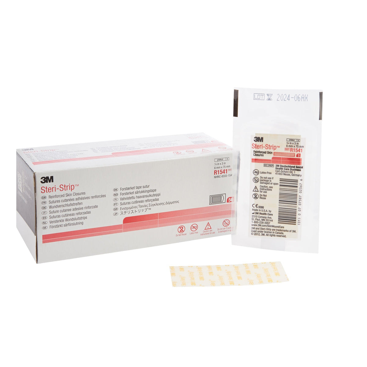 Steri-Strip Skin Closure Strips, Reinforced, 0.25" x 3", Nonwoven, White, Sterile - R1541 - LL Medico