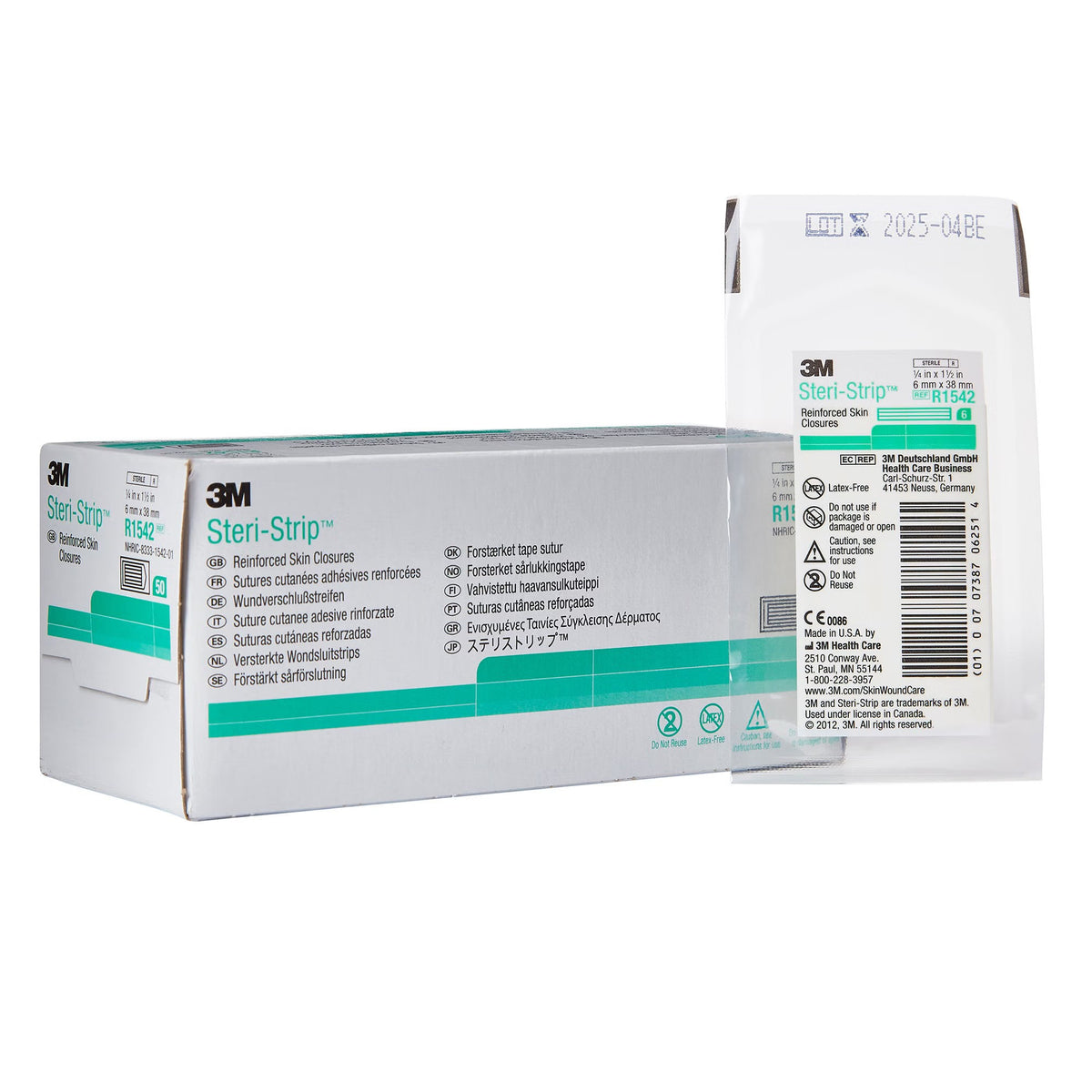Steri-Strip Reinforced Skin Closure Strips, Sterile, Nonwoven, White, 0.25 x 1.5" - R1542 - LL Medico